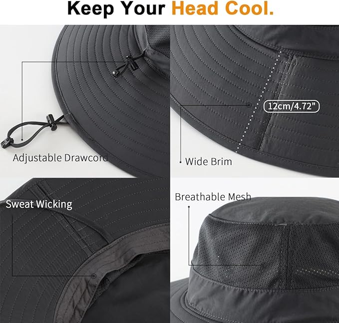 Home Prefer UPF50+ Mens Sun Hat Wide Brim Fishing Hat Foldable Large Brim UV - Image 7