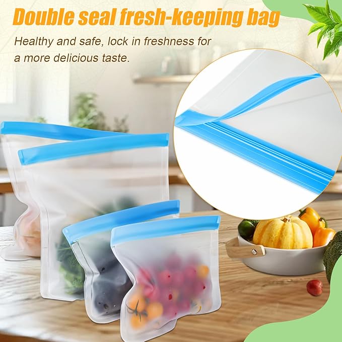 10 Pack Reusable Silicone Food Storage Bags, Leakproof Dishwasher Safe Reusable - Image 6