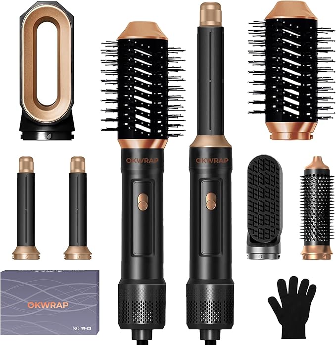 6 in ONE Blow Dryer Brush, Curling Wand Hair Styling Tools Set, Ionic Hot Air Hair Dryer, Massage Oval Hair Dryer, Left&Right Hair Curlers 100-120V