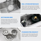 POPFLY 28 x 20 Inch Kitchen Sink, 28 Inch Stainless Steel Top Mount Drop in - Image 5