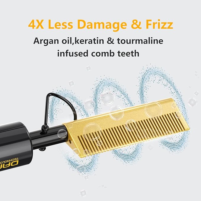 DAN Technology hot Comb Electric for Wigs,450℉Small hot Comb for Edges,Low and high Temperatures, Hair straightening Comb for Black Hair,Portable & Dual Voltage for Travel & Home…