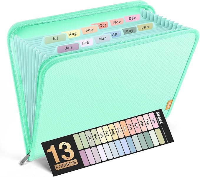 Sooez 13 Pocket Accordion File Organizer, Zipper Expanding File Folder Organizer by Sooez