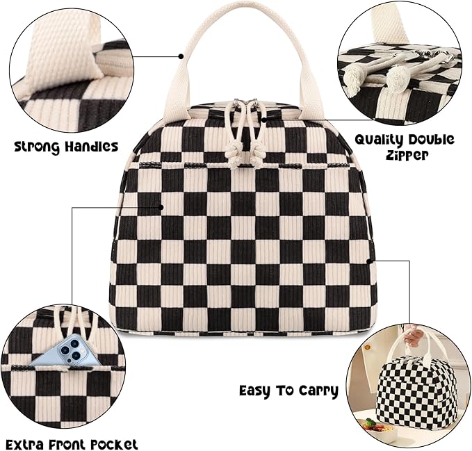 Bluboon Lunch Bag for Women Men Cute Corduroy Lunch Tote Bags Reusable - Image 2