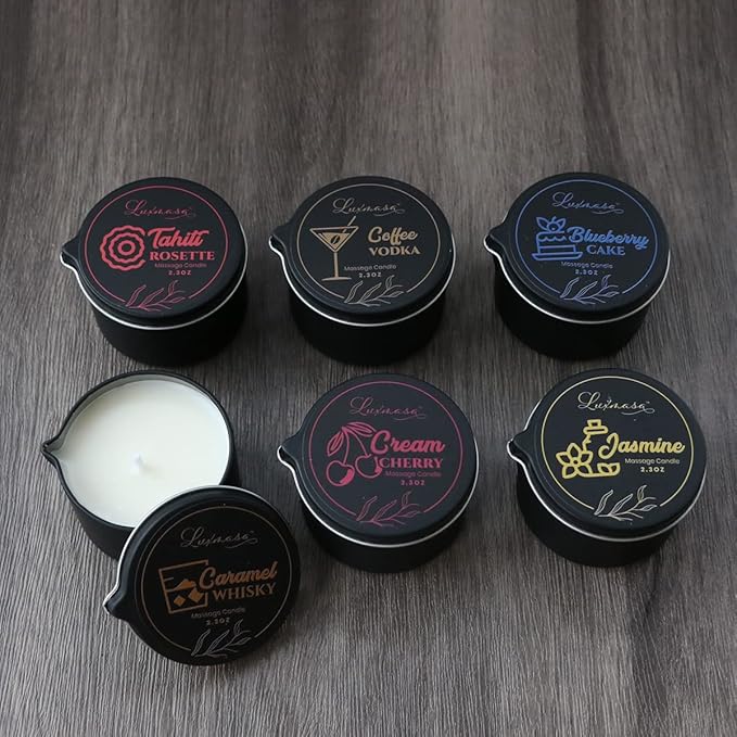 All Natural Scented Home Relaxing Massage Candle Oil Wax for Skin Care, Essential Oil Infused SPA Candle Pack of 4-9.4OZ(2.35OZ*4)-Tahiti,Jasmine,Cream Cherry, Blueberry Cake
