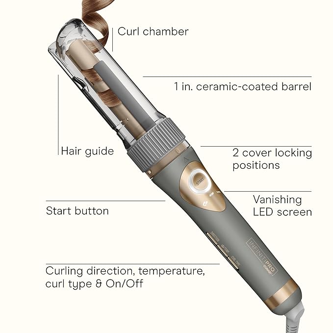 INFINITI PRO CONAIR Curl Secret Automatic Curling Iron, ¾-inch Curling Iron Barrel, Automatic Hair Curler for All Hair Types and Lengths, Dual Voltage for Worldwide Travel, Gray/Gold