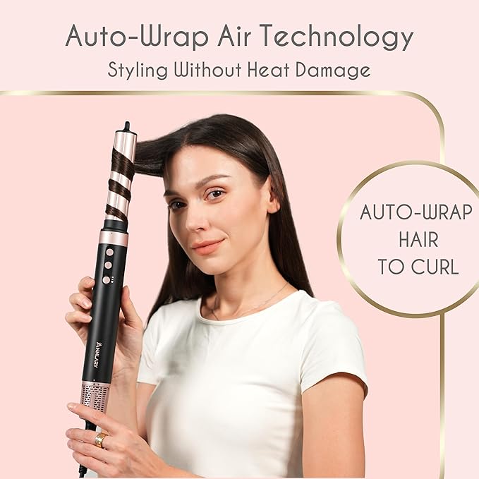 5 in 1 Ionic Hot Air Styler, 1400W Powerful Hair Dryer Brush, Auto-Wrap Curlers, Paddle Brush for Fast Drying, Volumizing with Travel & Storage Bag