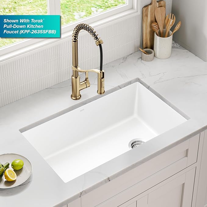 KRAUS Forteza 32-inch Granite Undermount Single Bowl White Kitchen Sink - Image 2