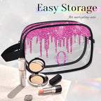Custom Name Transparent Makeup Bag Travel, Clear Toiletry Bag Travel Large Capacity PVC Cosmetic Container Organizer for Shampoo, Deep Pink Water Fluid Shape Glittering