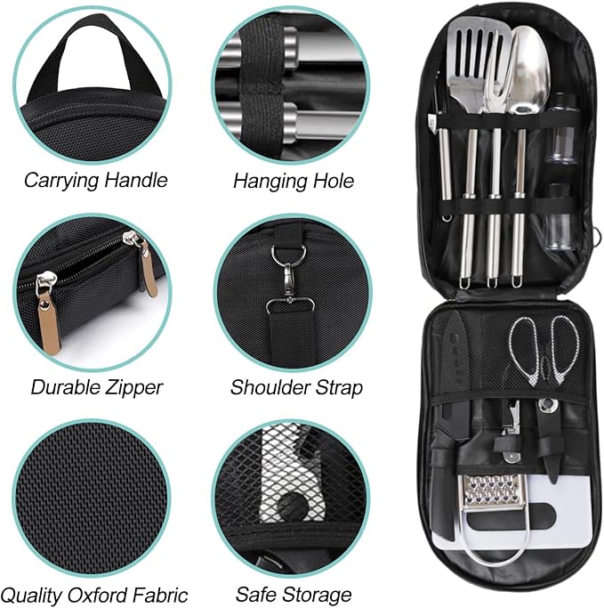 12 Pcs Camping Kitchen Utensil Set Outdoor Kitchen Gear, Outdoor Cooking and - Image 3