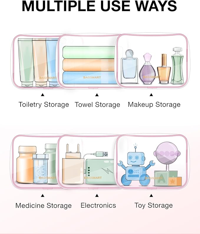 BAGSMART Clear Toiletry Bag, 2 Packs TSA Approved Water Resistant Quart Size - Image 5