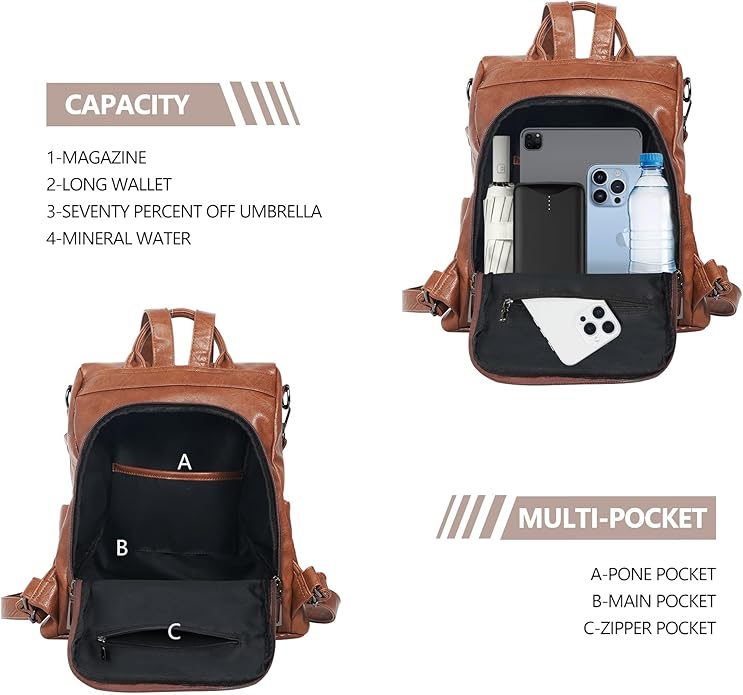 Women Backpack Purse PU Leather Anti-theft Casual Shoulder Bag Fashion Ladies - Image 6