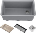 KRAUS Kitchen Sink Bellucci 29” Undermount Workstation Granite, Metallic Gray by KRAUS