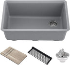 KRAUS Kitchen Sink Bellucci 29” Undermount Workstation Granite, Metallic Gray by KRAUS