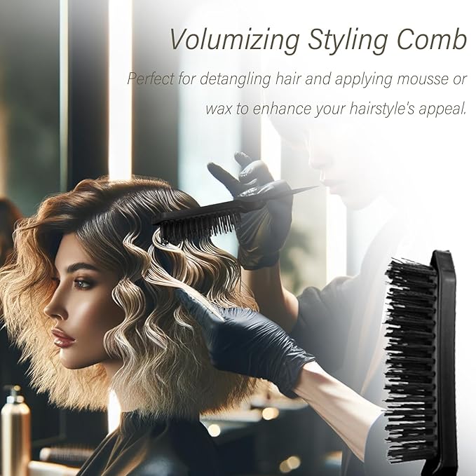 3-Piece Hair Styling Comb Set: Teasing Brush, Rat Tail Comb, Edge Brush for Women's Styling