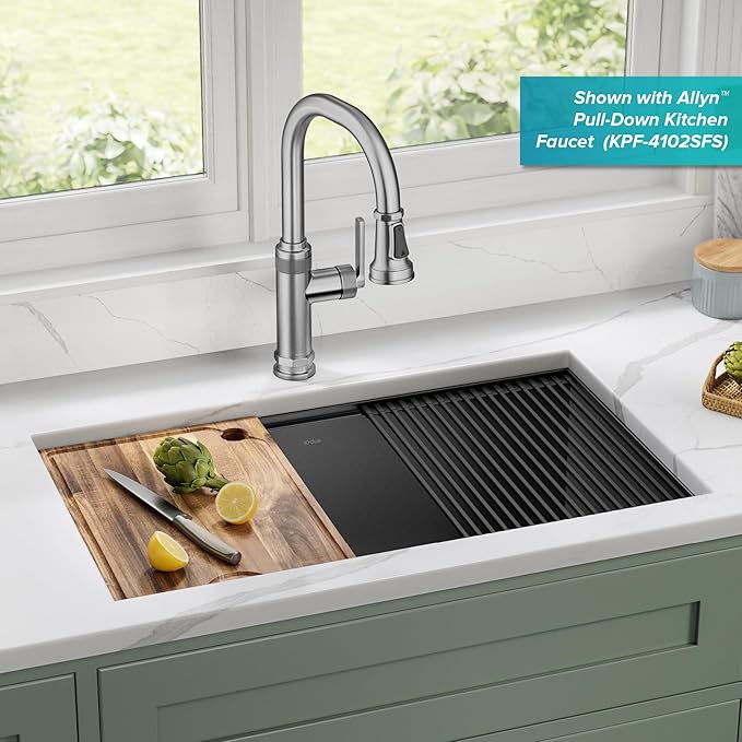KRAUS Kore Workstation 32-inch Undermount 16 Gauge Black Stainless Steel Single - Image 2