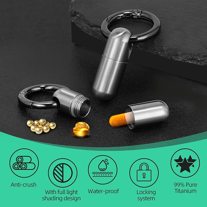 Titanium Keychain Pill Holder Waterproof Lightweight Portable Pocket Mini Pill - Image 4