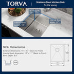 TORVA 13 x 15 Inch Undermount Kitchen Sink, Premium 304 Stainless Steel Bar Sink - Image 4