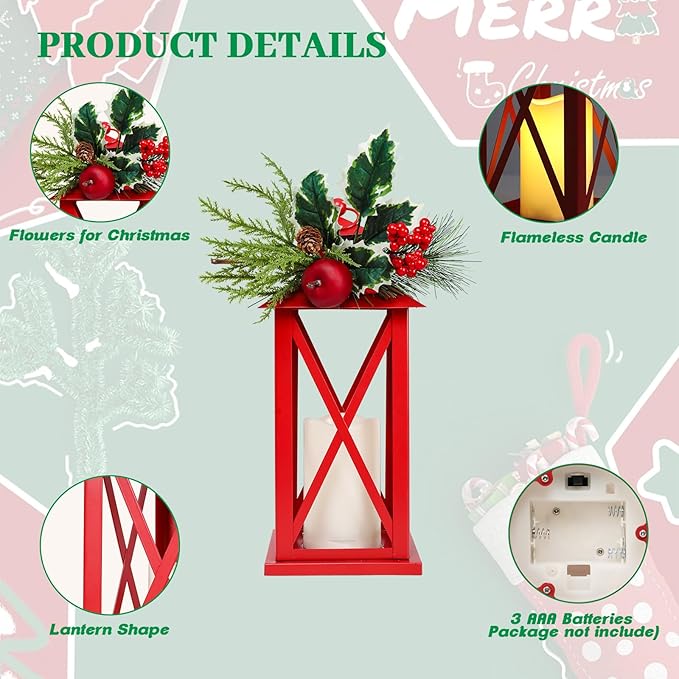 Christmas Decorative Lanterns 2 Pack Outdoor Lantern 13.5" Waterproof Battery - Image 7