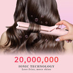 Hahahope Airflow 2 in 1 Straightener and Curler- 360° Airflow Styler Curling Iron, 1.25" Flat Iron Hair Straightener and Curler 2 in 1 for Short Long Hair, 5 Temps,Dual Voltage,Light Pink