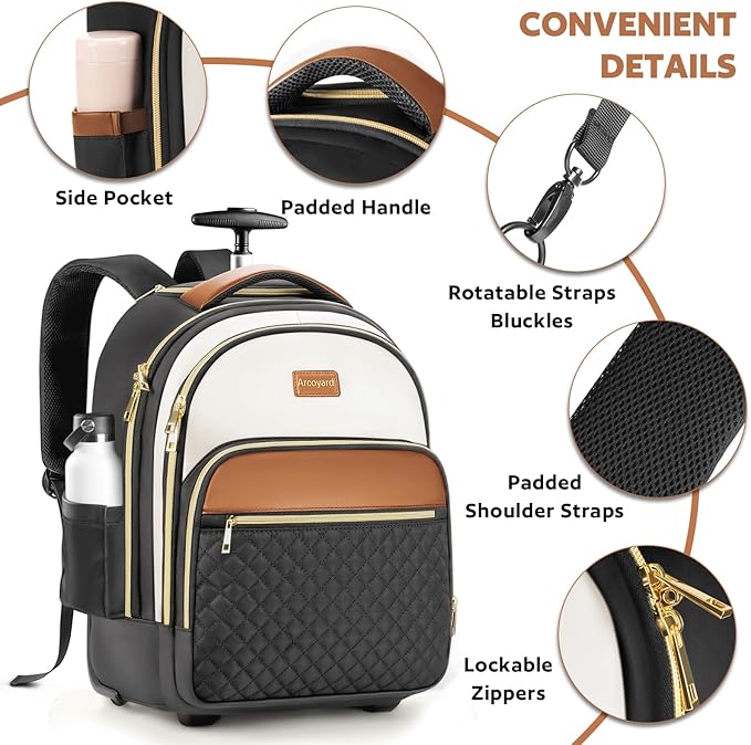 Small Rolling Backpack for Women, Lightweight Travel Backpack - Image 3