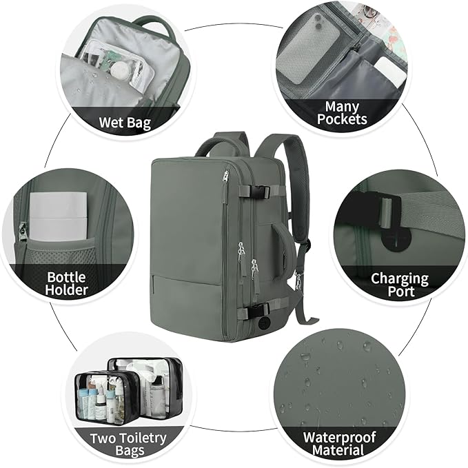 Hanples Women's Large 17.3 Inch Laptop Backpack, Olive Green, Waterproof - Image 5