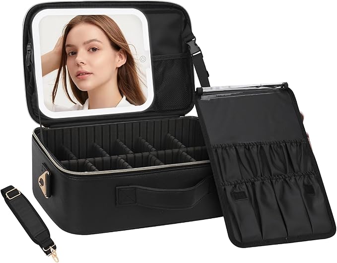 Chomeiu Makeup Bag with LED Mirror, Travel Cosmetic Train Case by Chomeiu