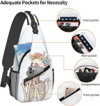 SUPLUCHOM Sling Bag Skeleton Flower Skull Hiking Daypack Crossbody Shoulder - Image 4