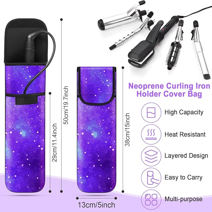 Shappy 2 Pcs Heat Resistant Hair Tools Bag Curling Iron Travel Case Cover Neoprene Flat Iron Holder Travel Case and Silicone Mat Pouch for Hot Hair Tools Storage Organizer(Starry Sky)