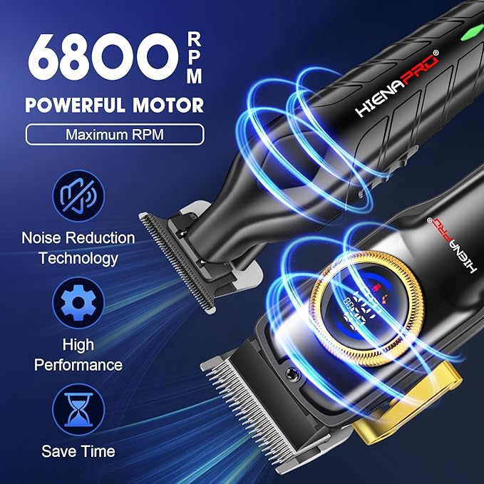 HIENA PRO Professional Hair Clippers Set for Men Cordless Barber Kit Hair Cutting Kit Rechargeable Clippers and Trimmers Set Clipper Set for Barbers with LED Display, Gifts for Men, (Black)
