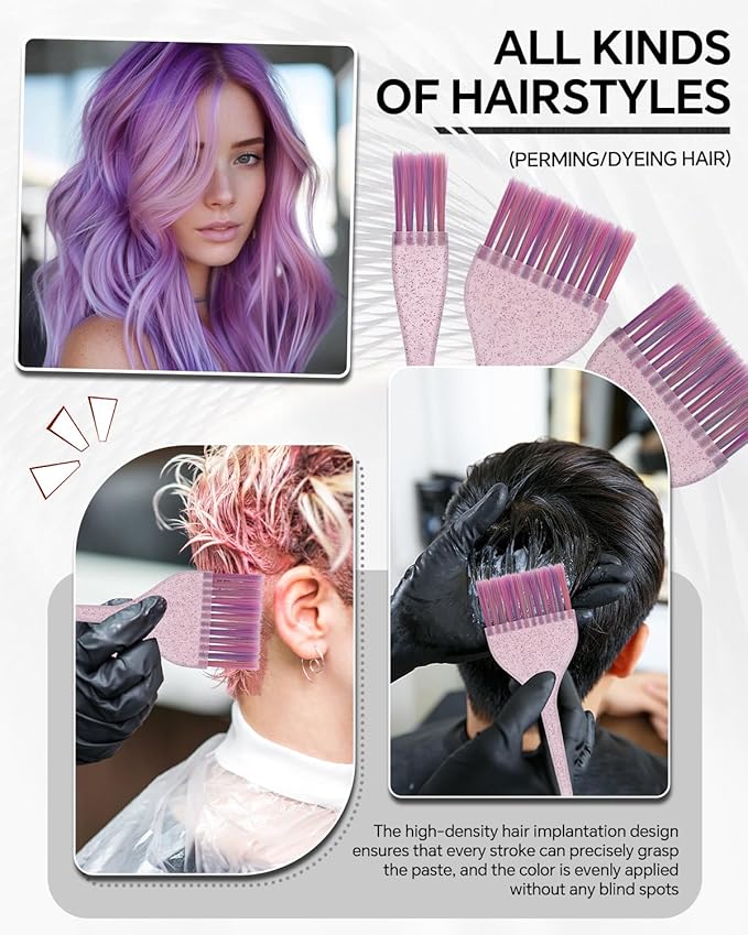 3 Pack Hair Color Brush Set - Professional Hair Dye Brush for Stylist, for Highlighting, Tint and Coloring Sections - Women Men Salon Use Home DIY Dyeing