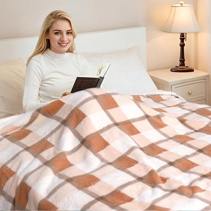 PU MEI Super Soft Faux Rabbit Fur Sherpa Fleece Throw Blanket, Reversible - Image 5