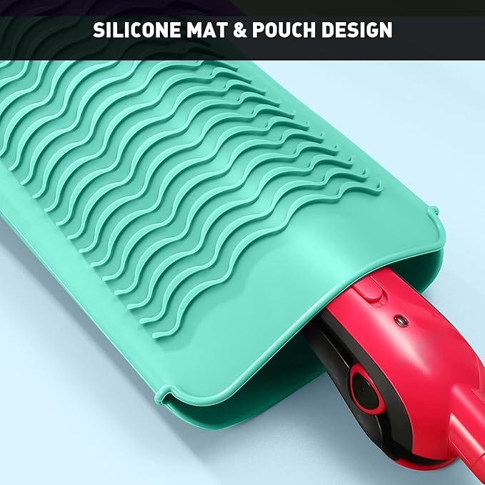 ZAXOP 2 Pack Heat Resistant Silicone Mat Pouch for Flat Iron, Curling Iron,Hair Straightener,Hair Curling Wands,Hot Hair Tools (Mintgreen-Mintgreen)