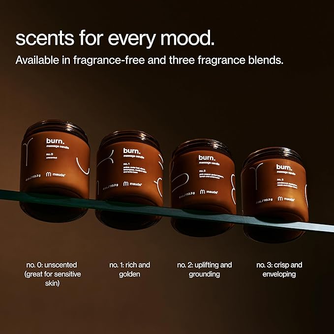 Maude Burn No. 0 - Unscented Hydrating + Skin-Softening Soybean + Jojoba Oil Massage Candle - Fragrance-Free, Soothing Warm Massage Oil Candle - Relaxing Self Care Gifts (4 oz)