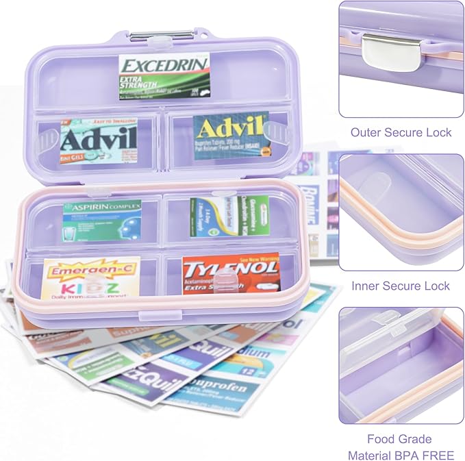 Travel Pill Organizer Box with Medicine Labels, 7 Compartments Portable Pill - Image 8