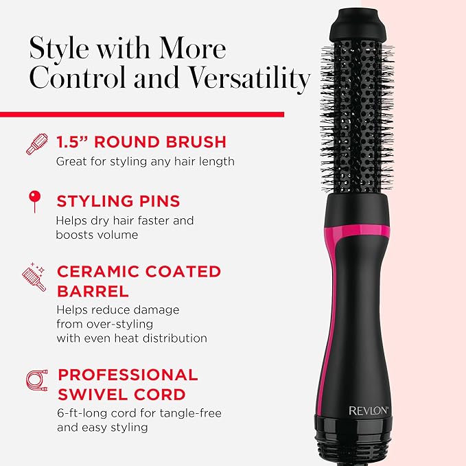 REVLON -Step Root Booster Hot Air Brush Styler and Dryer,Revive Styles and Add Volume to Hair with This Dryer Brush,1 ½ inch Barrel (Black),(Pack of 3)