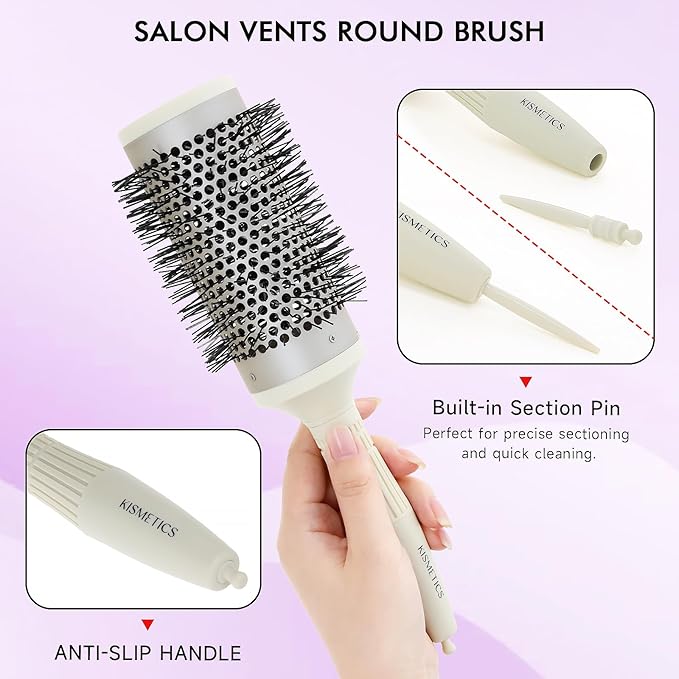 Fast Dry Round Brush with Ceramic Ion Thermal Barrel and Nylon Bristles,Argan oil Round Hair Brush for Blow Drying,Styling,Curling,Straightening, Perfect Styling .for All Hair Types-53mm