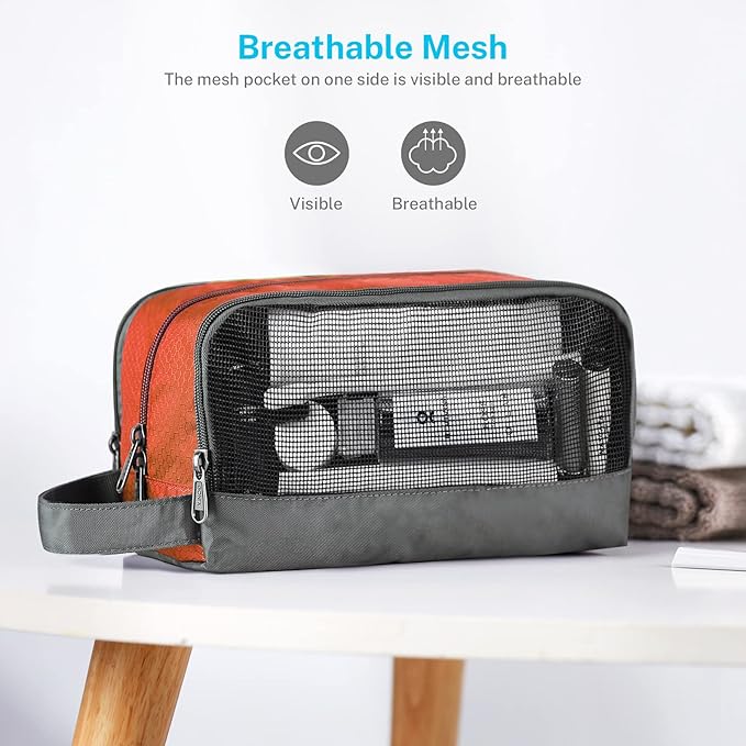 Gonex Travel Toiletry Bag Nylon, Dopp Kit Shaving Bag Toiletry Organizer Orange - Image 3