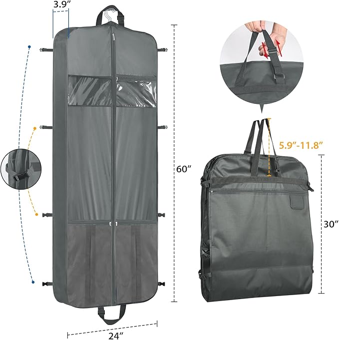 Zilink 60" Long Garment Bags for Travel Waterproof Dress Bags for Gowns Hanging - Image 2