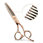 ULG Professional Seamless Hair Thinning Scissors Luxury 18K Rose Gold Coated 6.5" Barber Scissors 440C Japanese Stainless Steel Hand-Honed Convex Blades Offset Handles Tension Adjustable, Right-Handed