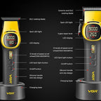 VGR 885 S2 Cordless Barber Clippers and Trimmers Kit, Professional Hair Clippers for Men, Haircut Kit with DLC-Coated Ceramic Blades, 21-Speed Roller, 2 Magnetic Charging Bases, LED Display, Gold