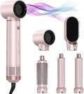 5 in 1 Hair Styler & Hot Air Brush - Air Curling Wrap with Low-Speed Negative Ion Technology, Hair Dryer Brush for Drying, Curling, Straightening & Styling, Hair Styling Tools at Home (Pink)