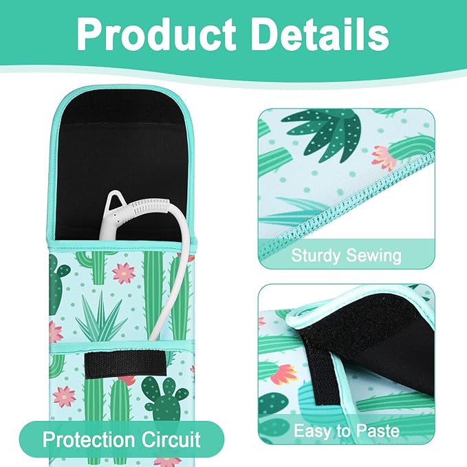 Shappy 2 Pcs Curling Iron Travel Case Cover Heat Resistant Flat Iron Holder Case Sleeve Neoprene Straightener Holder and Silicone Hot Hair Tools Mat Bag(Cactus Style)