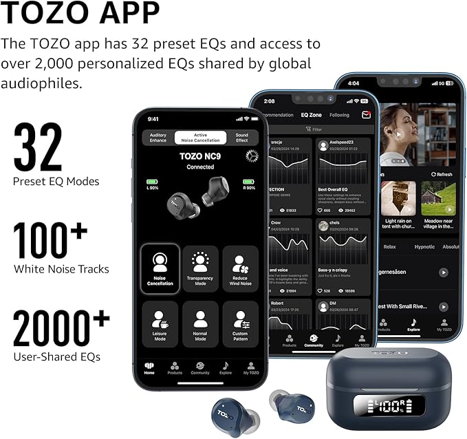TOZO NC9 Hybrid Active Noise Cancelling Wireless Earbuds, 6 Mics ENC Clear Call - Image 5