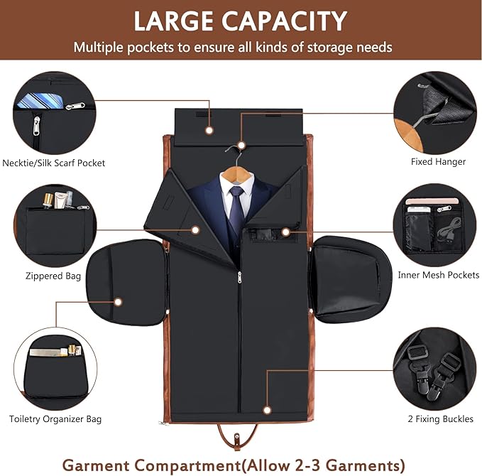 Garment Bag for Travel, Convertible Carry on Garment Duffel Bag for Men 3Pcs - Image 3