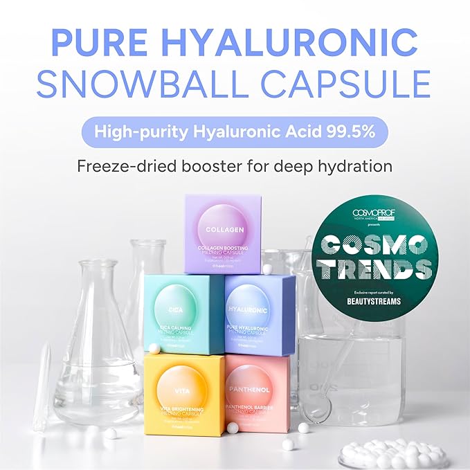 Pure Hyaluronic Melting Snowball Capsule (8ea) – 99.5% Pure Hyaluronic Acid – One Capsule Delivers 1.6 Bottles Worth of Serum Hydration – For Sensitive Skin, Freeze-Dried Format