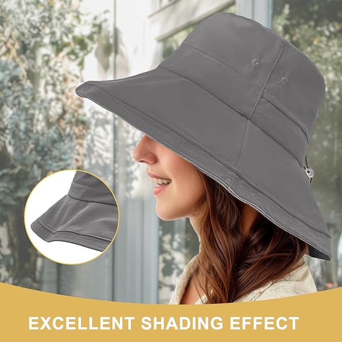 Sun Hats for Women Wide Brim Ponytail UV Protection Beach Hat Packable - Image 4