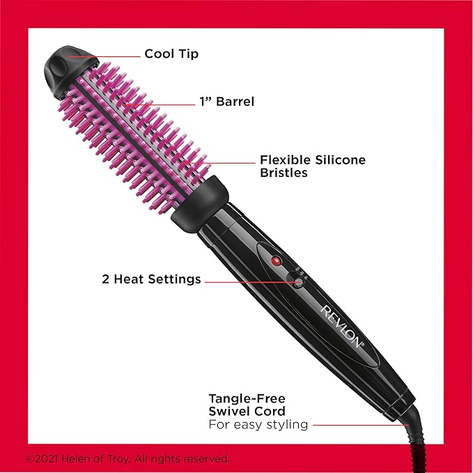 REVLON Silicone Bristle Heated Hair Styling Brush | Fast, Long Lasting Volume for Easy Styling | 1" Barrel for Full Body and Smooth Styles (Black/Pink) (Pack of 3)