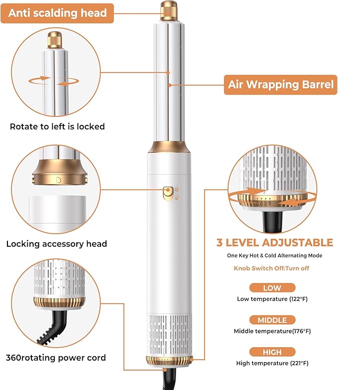 5 in 1 Hair Dryer Brush Set,Professional Negative Ionic Hot Air Styler, Air Curling Wrap Styler,Detachable Blow Dryer Brush With Auto Wrap Curlers,Hair Styling Tools For Straight/Curl/Drying/Smoothing