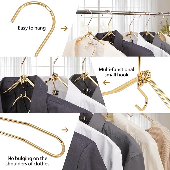 VWV 10P Gold Hanger, 15.35 Inch Fashion Metal Folding Clothes Hanger, - Image 3