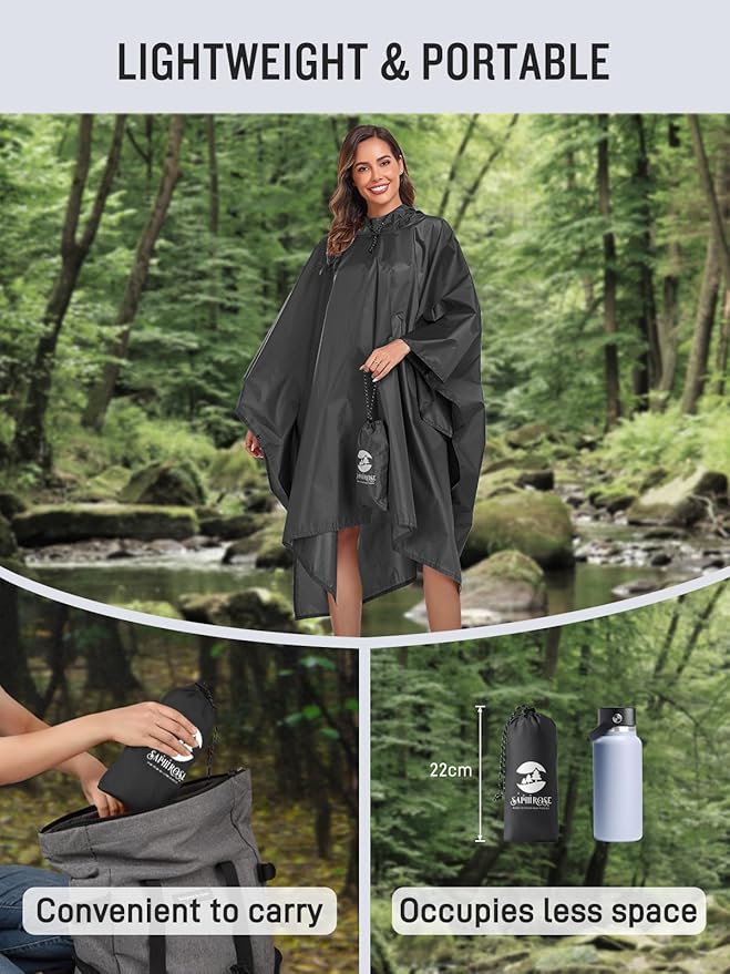 SaphiRose Hooded Rain Poncho Waterproof Raincoat Jacket - Image 5